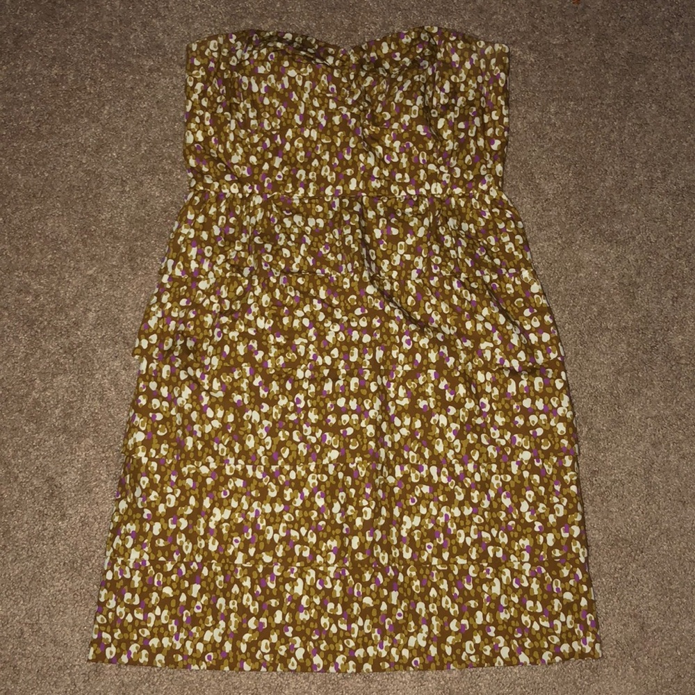 JCrew Mustard Purple Ruffled Tiered Dress